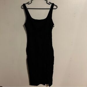 Socialite Dress Midi Black Slit Sleeveless Tank Cocktail Formal Neutral